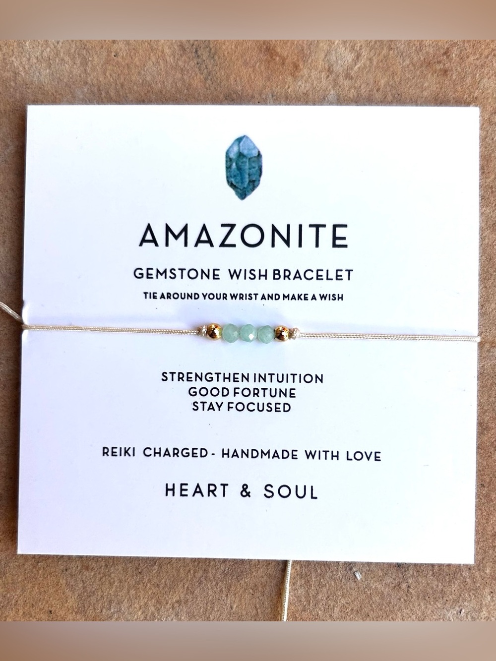Heart Soul Amazonite Bead Bracelet with Gold Accents - Light Green NWT